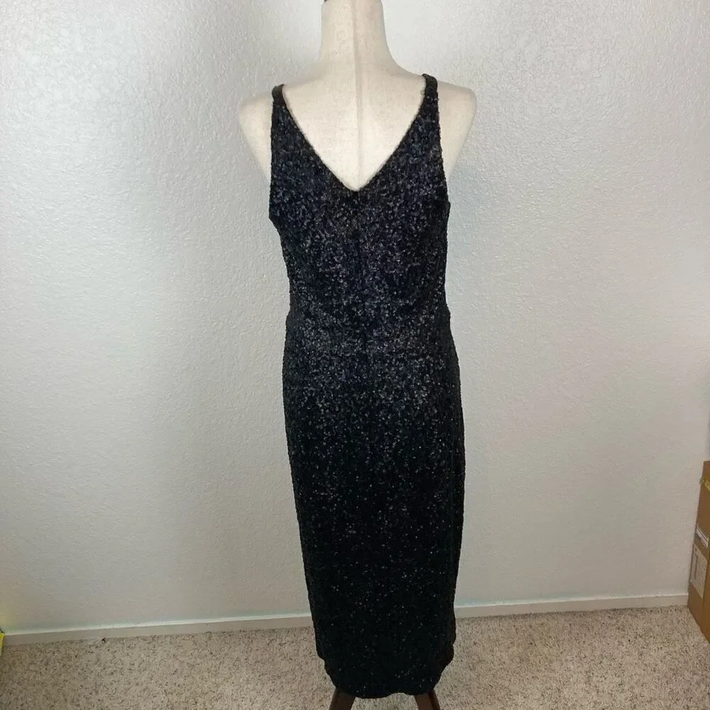 Dress The Population black sequin sheath maxi  long dress womens size L Mob Wife